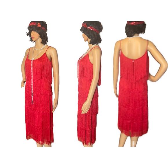 1920s Flapper Costume in Red - Picture 4 of 6
